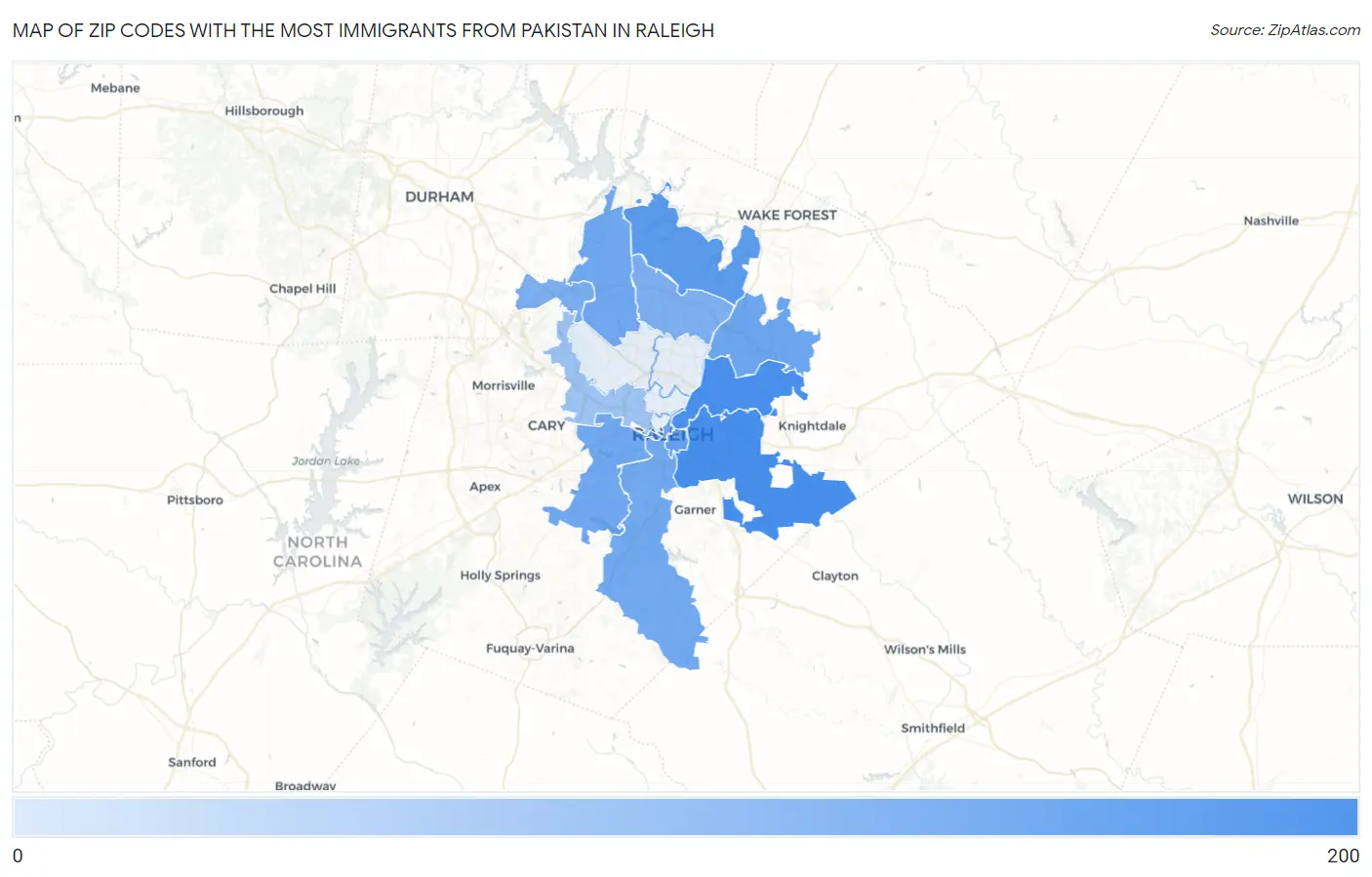 Zip Codes with the Most Immigrants from Pakistan in Raleigh Map