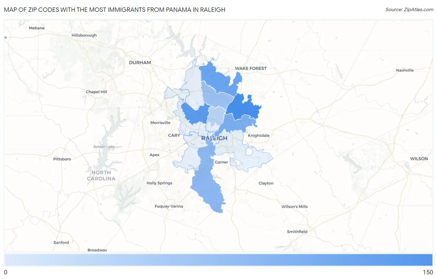 Zip Codes with the Most Immigrants from Panama in Raleigh Map