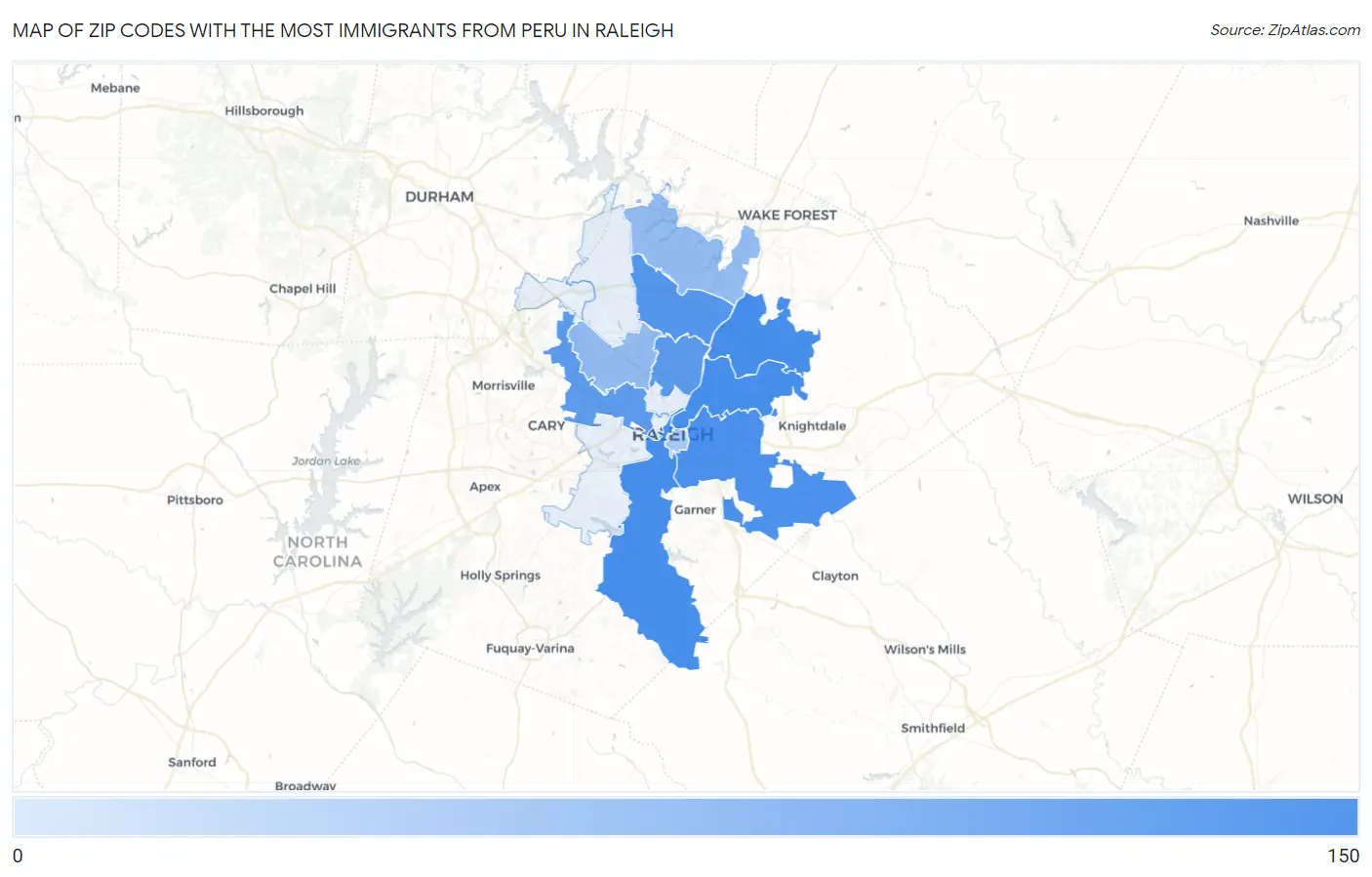 Zip Codes with the Most Immigrants from Peru in Raleigh Map