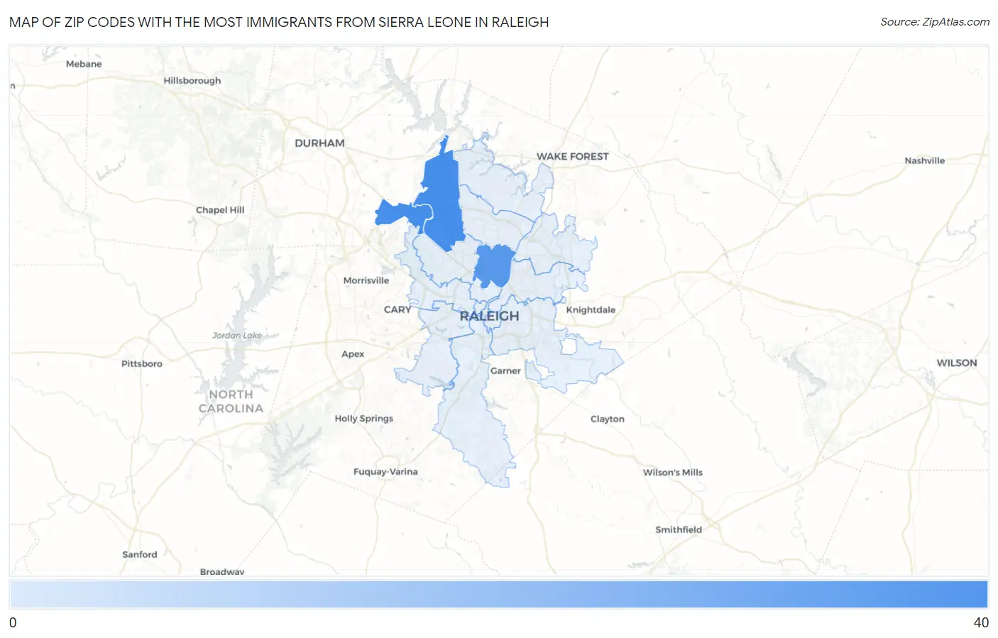 Zip Codes with the Most Immigrants from Sierra Leone in Raleigh Map
