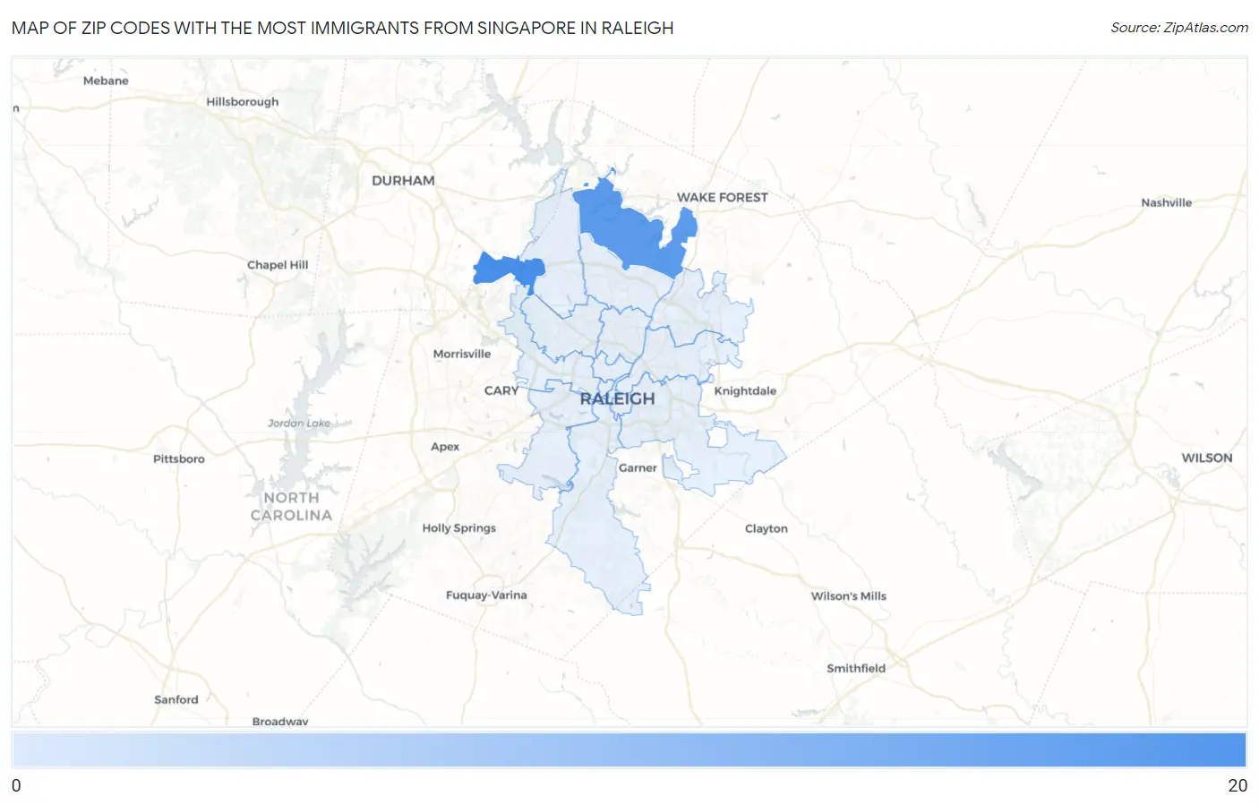 Zip Codes with the Most Immigrants from Singapore in Raleigh Map