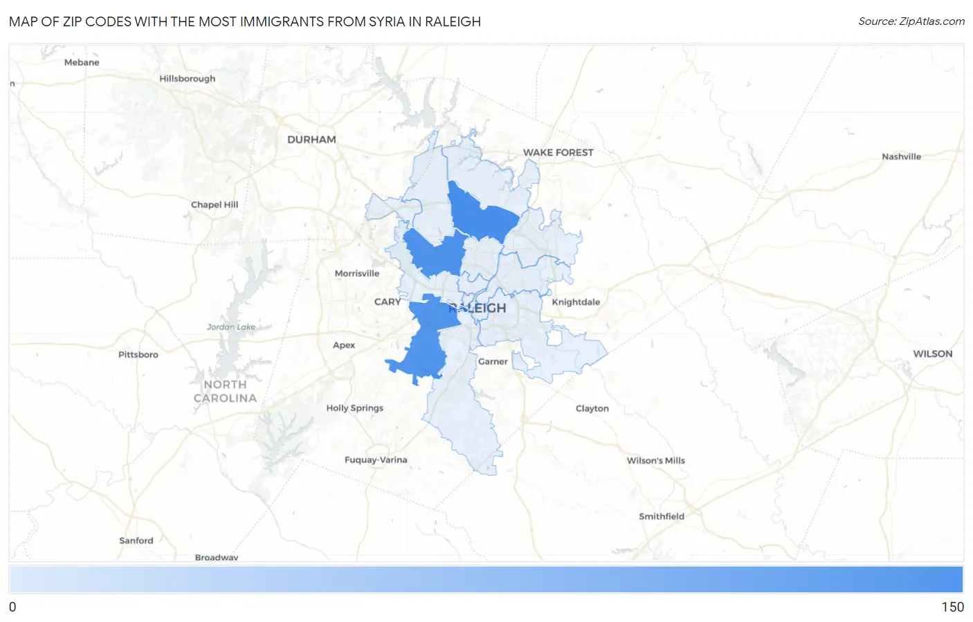 Zip Codes with the Most Immigrants from Syria in Raleigh Map
