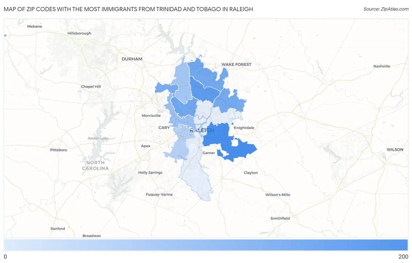 Zip Codes with the Most Immigrants from Trinidad and Tobago in Raleigh Map