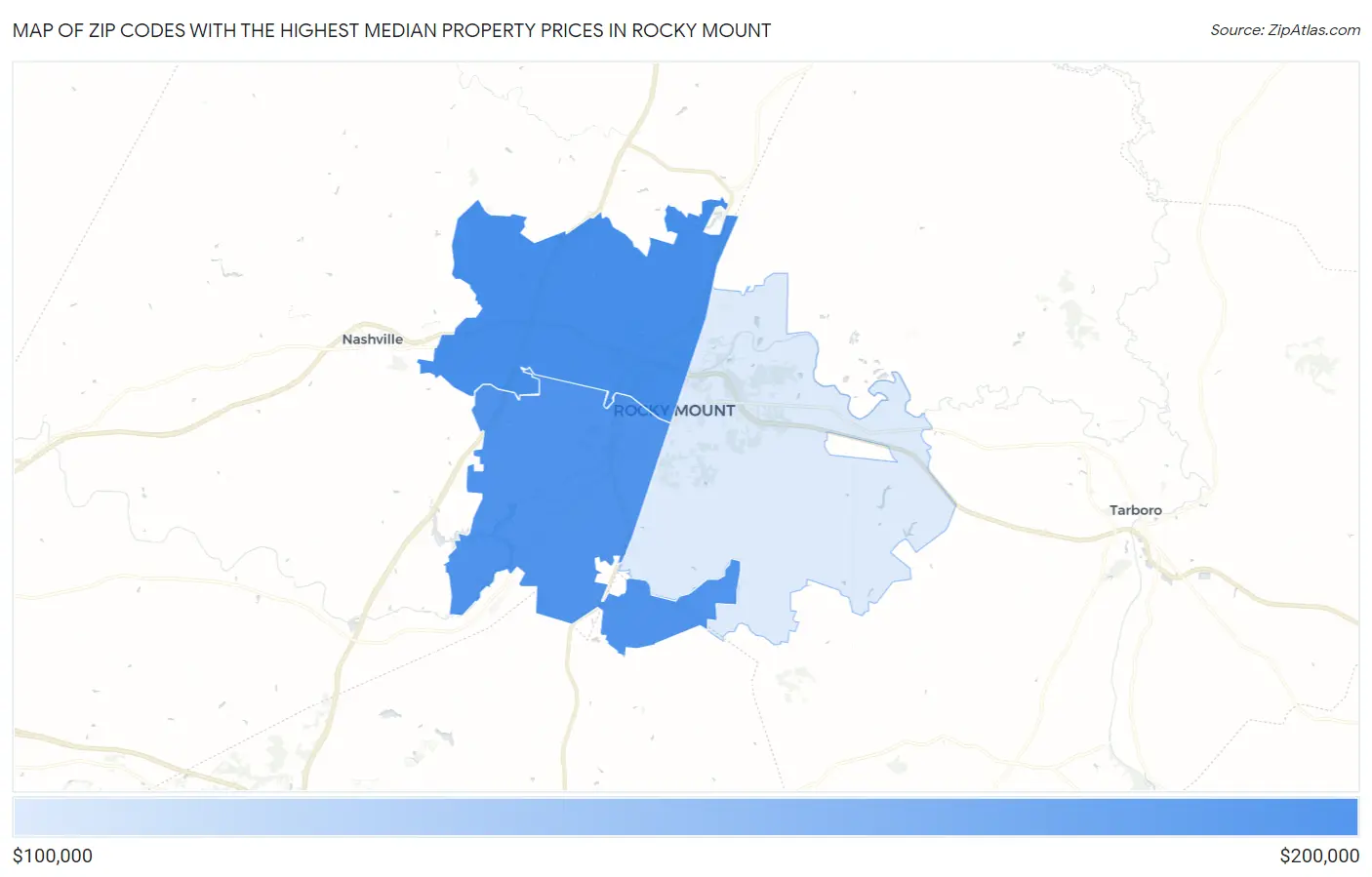 Zip Codes with the Highest Median Property Prices in Rocky Mount Map