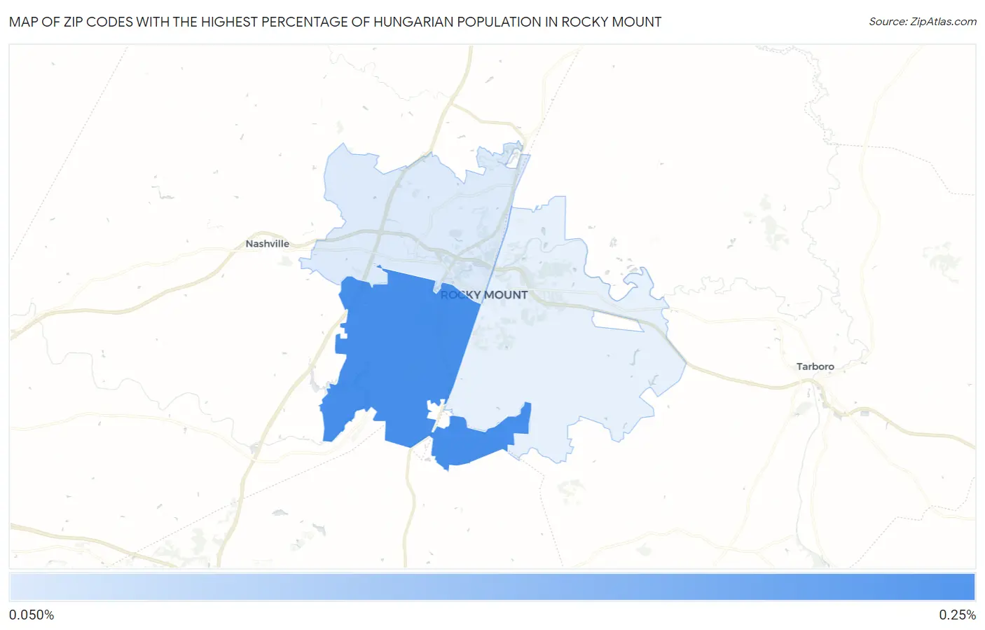 Zip Codes with the Highest Percentage of Hungarian Population in Rocky Mount Map