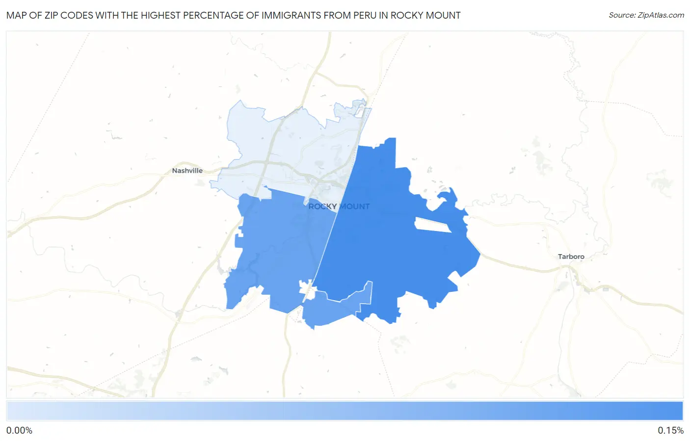 Zip Codes with the Highest Percentage of Immigrants from Peru in Rocky Mount Map
