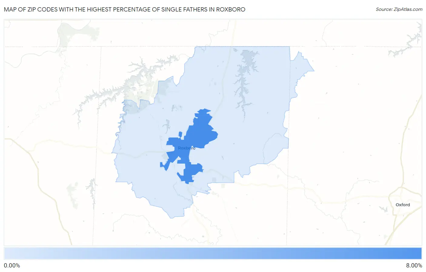 Zip Codes with the Highest Percentage of Single Fathers in Roxboro Map