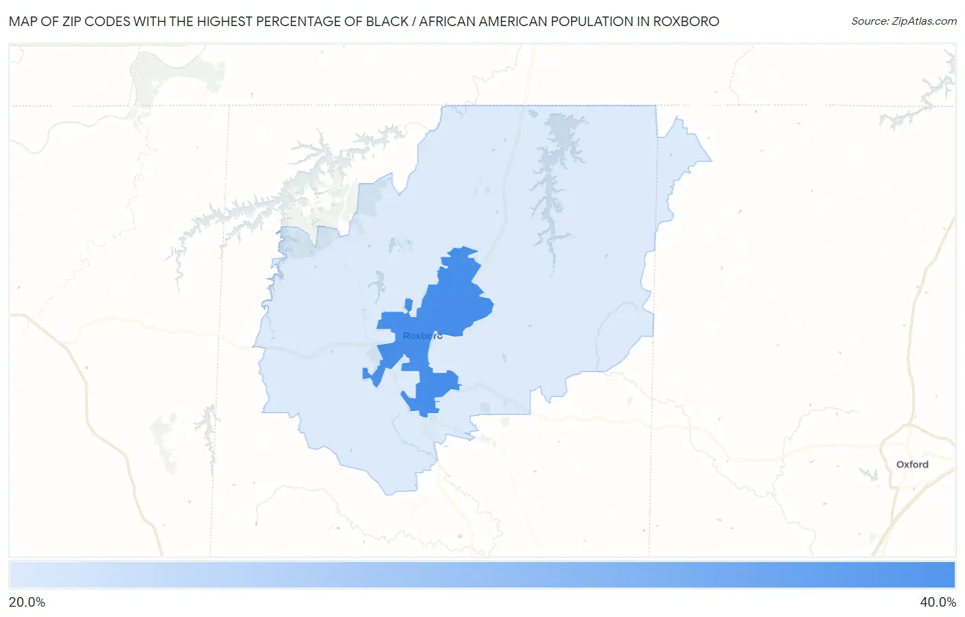 Zip Codes with the Highest Percentage of Black / African American Population in Roxboro Map