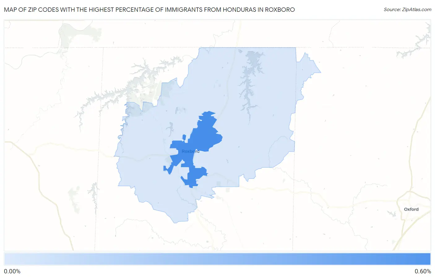 Zip Codes with the Highest Percentage of Immigrants from Honduras in Roxboro Map