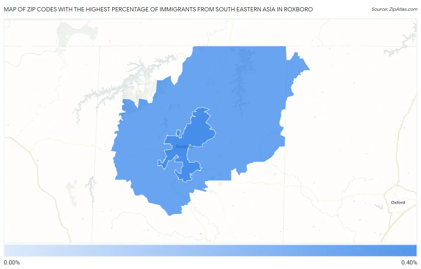 Zip Codes with the Highest Percentage of Immigrants from South Eastern Asia in Roxboro Map