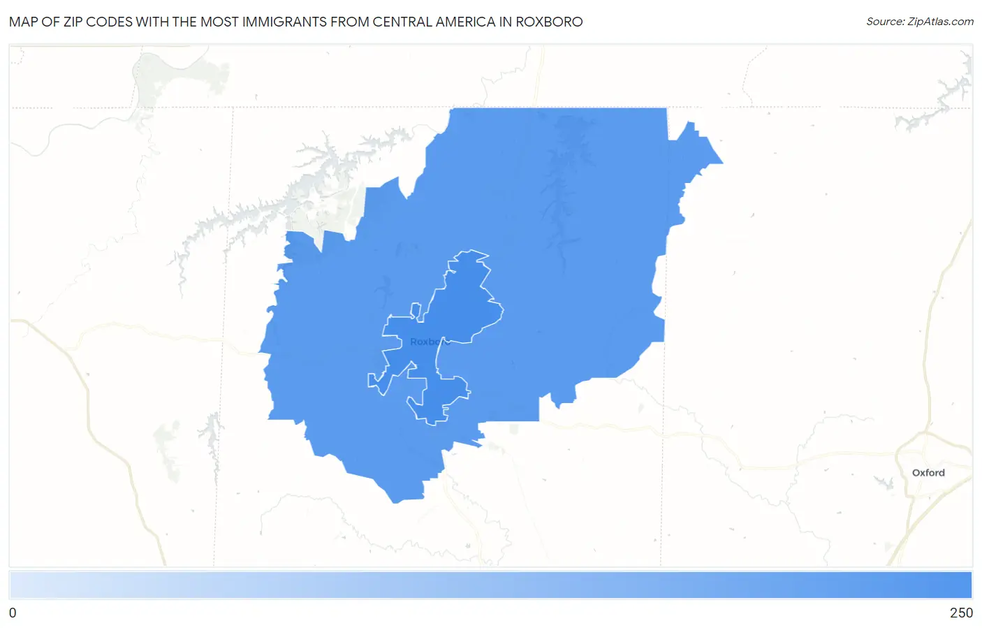 Zip Codes with the Most Immigrants from Central America in Roxboro Map