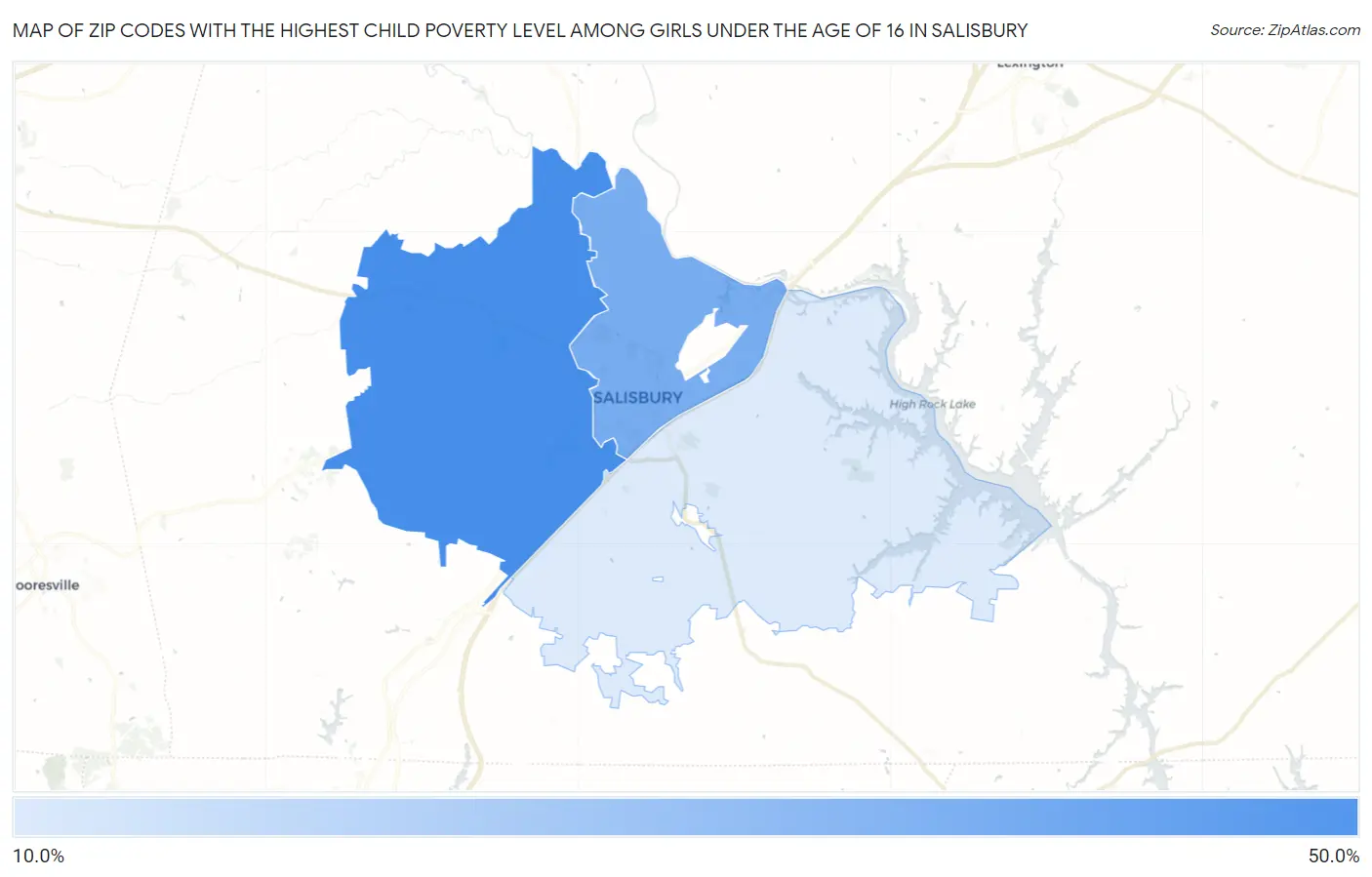 Zip Codes with the Highest Child Poverty Level Among Girls Under the Age of 16 in Salisbury Map