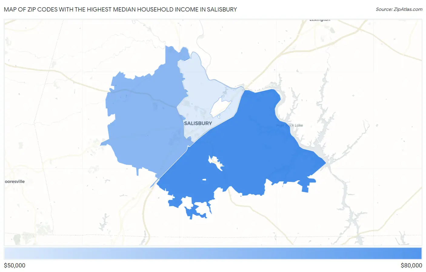Zip Codes with the Highest Median Household Income in Salisbury Map