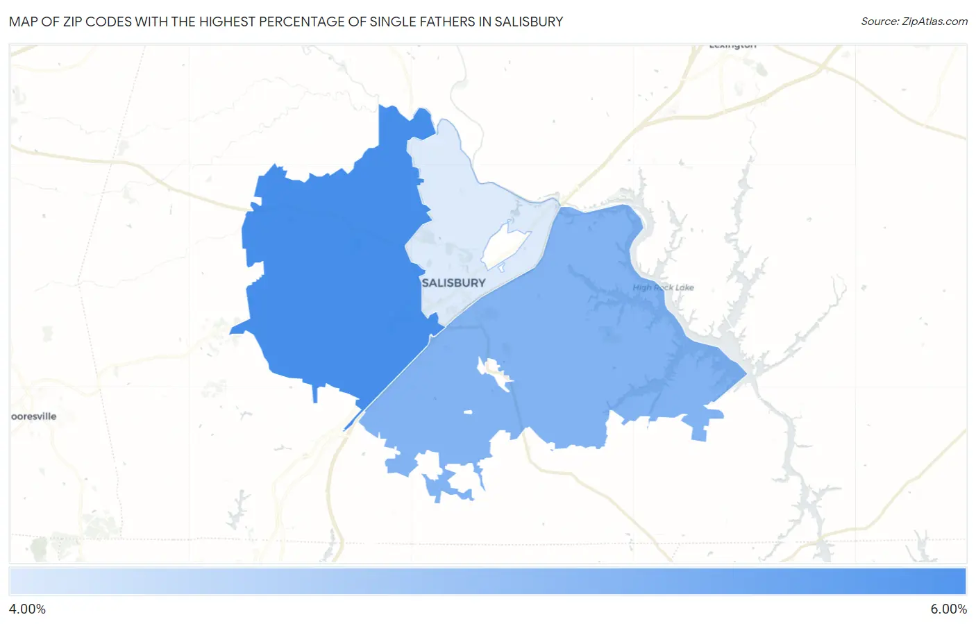 Zip Codes with the Highest Percentage of Single Fathers in Salisbury Map