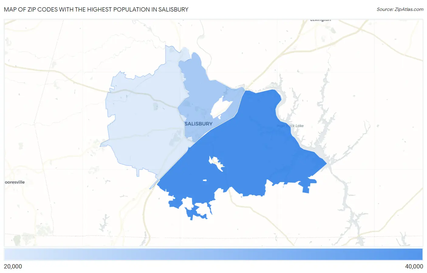 Zip Codes with the Highest Population in Salisbury Map