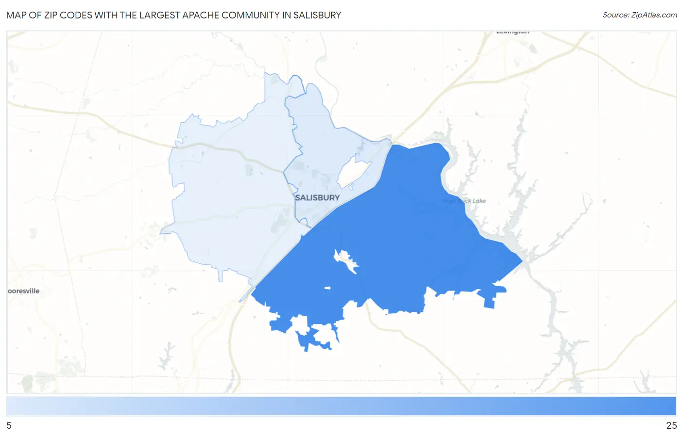 Zip Codes with the Largest Apache Community in Salisbury Map