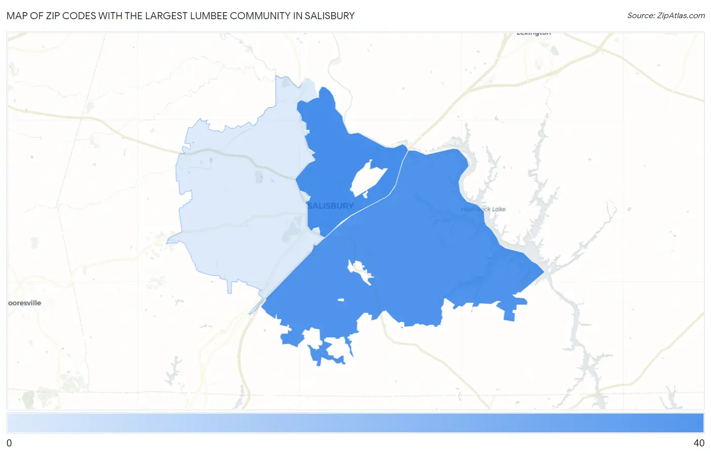 Zip Codes with the Largest Lumbee Community in Salisbury Map