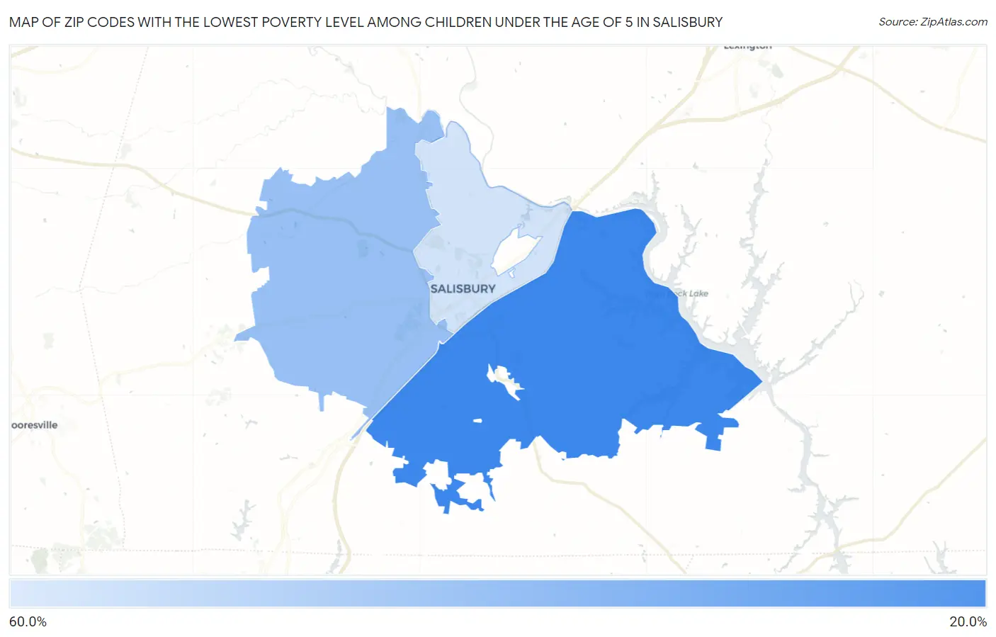 Zip Codes with the Lowest Poverty Level Among Children Under the Age of 5 in Salisbury Map