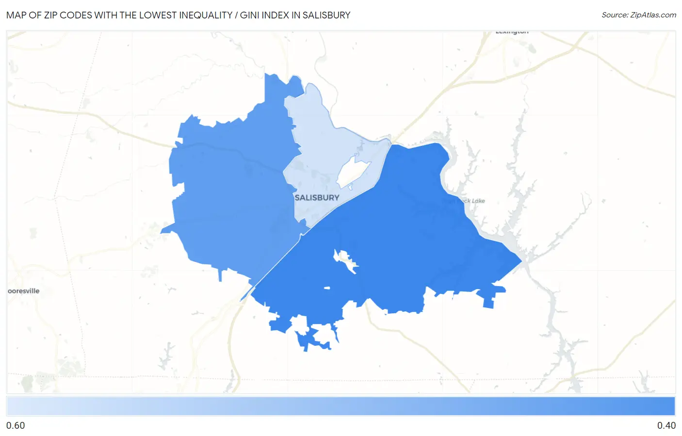 Zip Codes with the Lowest Inequality / Gini Index in Salisbury Map