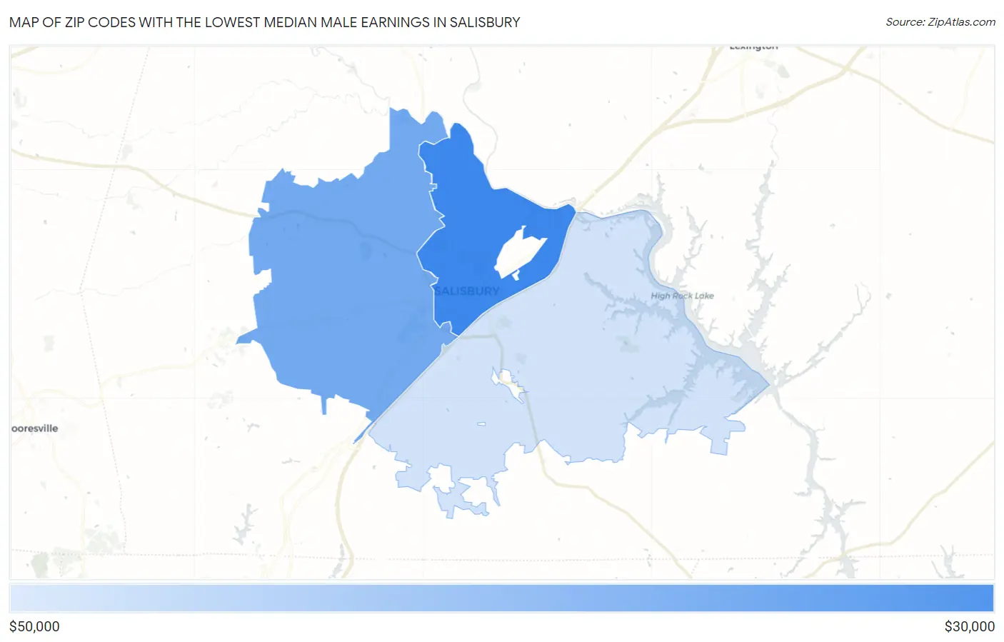 Zip Codes with the Lowest Median Male Earnings in Salisbury Map