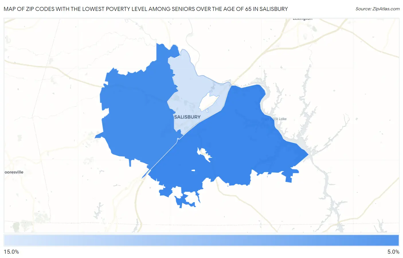 Zip Codes with the Lowest Poverty Level Among Seniors Over the Age of 65 in Salisbury Map