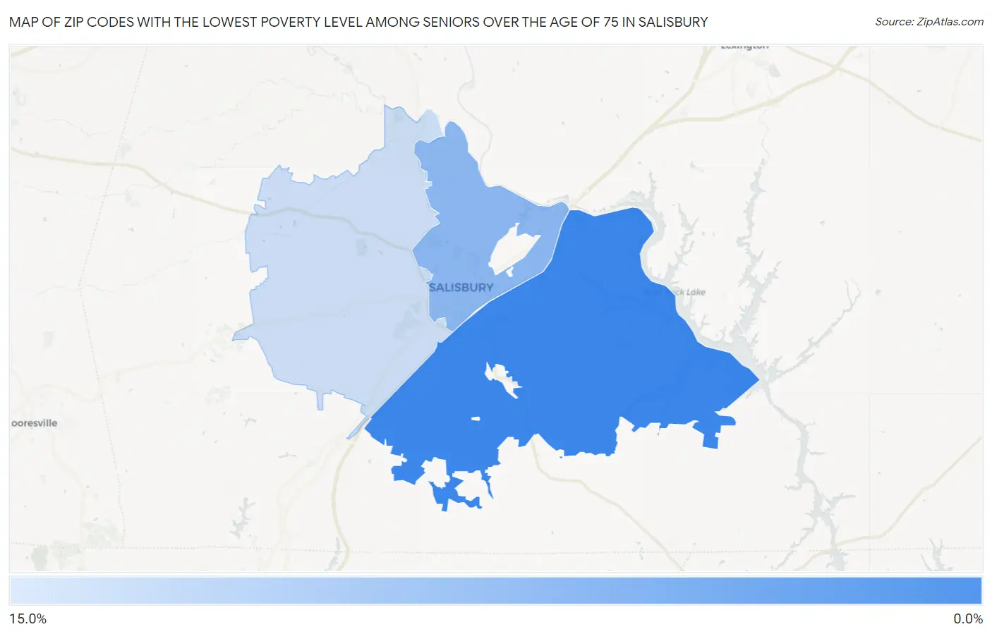 Zip Codes with the Lowest Poverty Level Among Seniors Over the Age of 75 in Salisbury Map