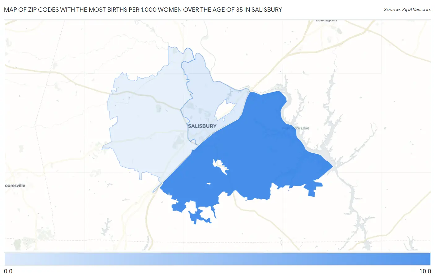 Zip Codes with the Most Births per 1,000 Women Over the Age of 35 in Salisbury Map