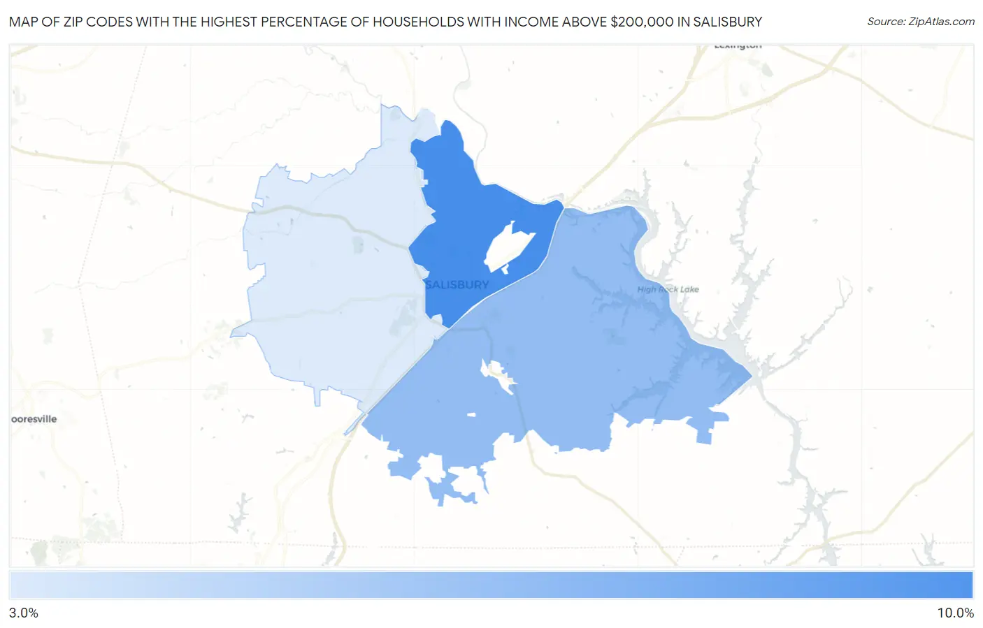 Zip Codes with the Highest Percentage of Households with Income Above $200,000 in Salisbury Map