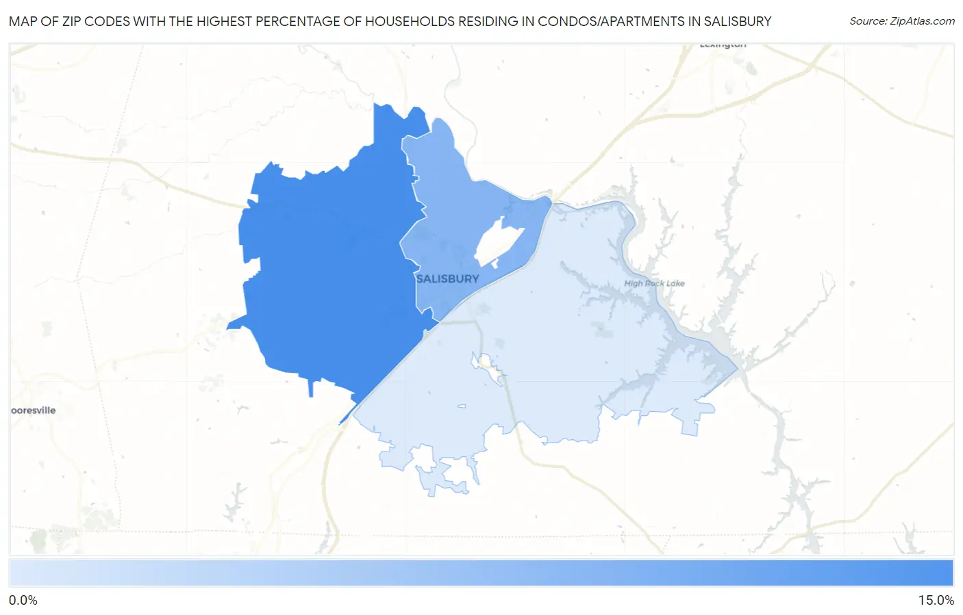 Zip Codes with the Highest Percentage of Households Residing in Condos/Apartments in Salisbury Map