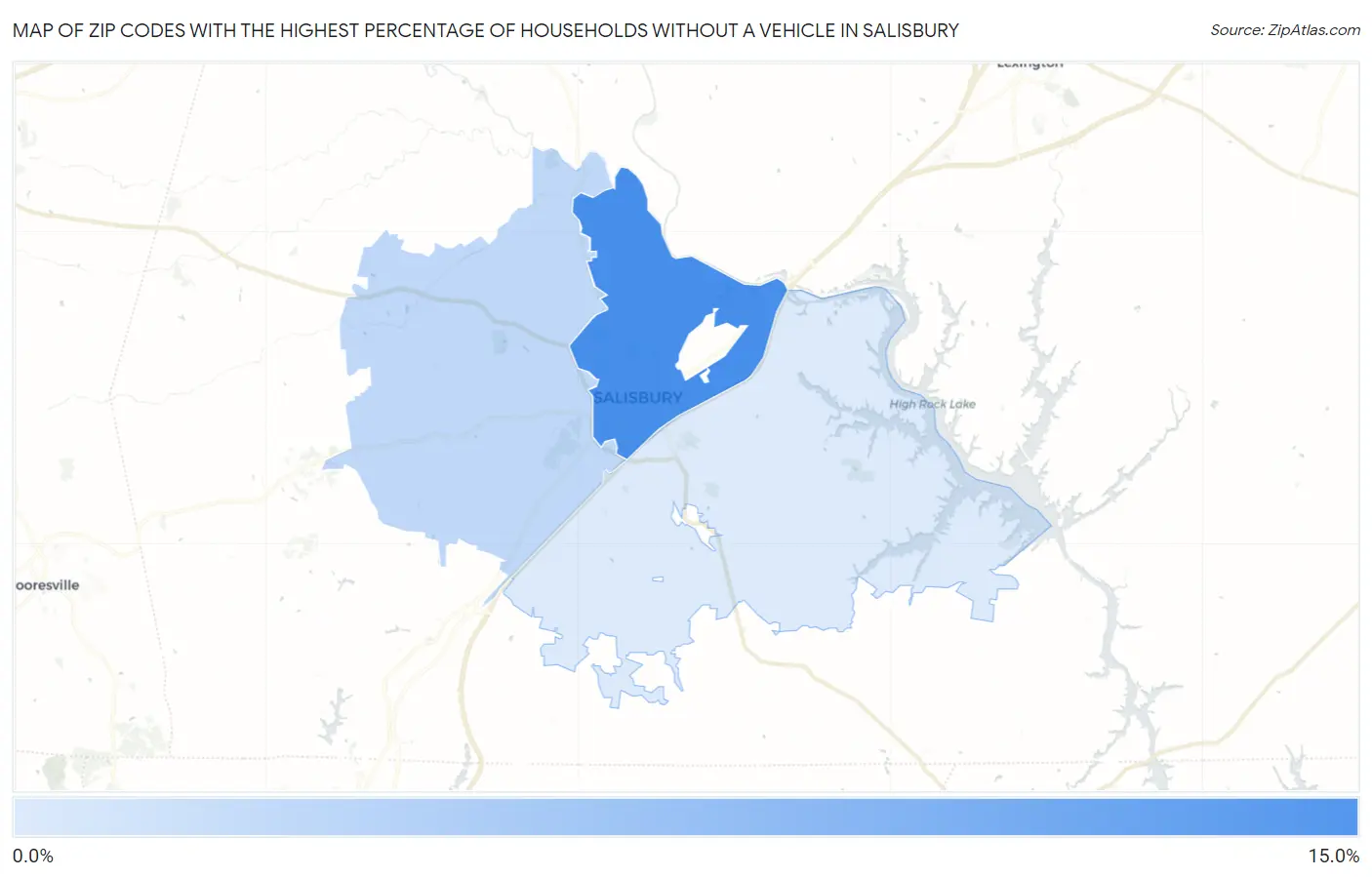 Zip Codes with the Highest Percentage of Households Without a Vehicle in Salisbury Map