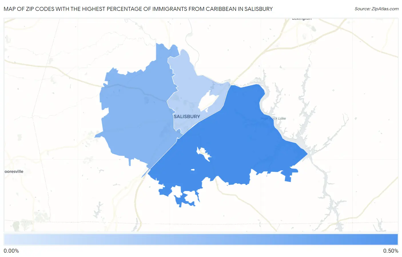 Zip Codes with the Highest Percentage of Immigrants from Caribbean in Salisbury Map