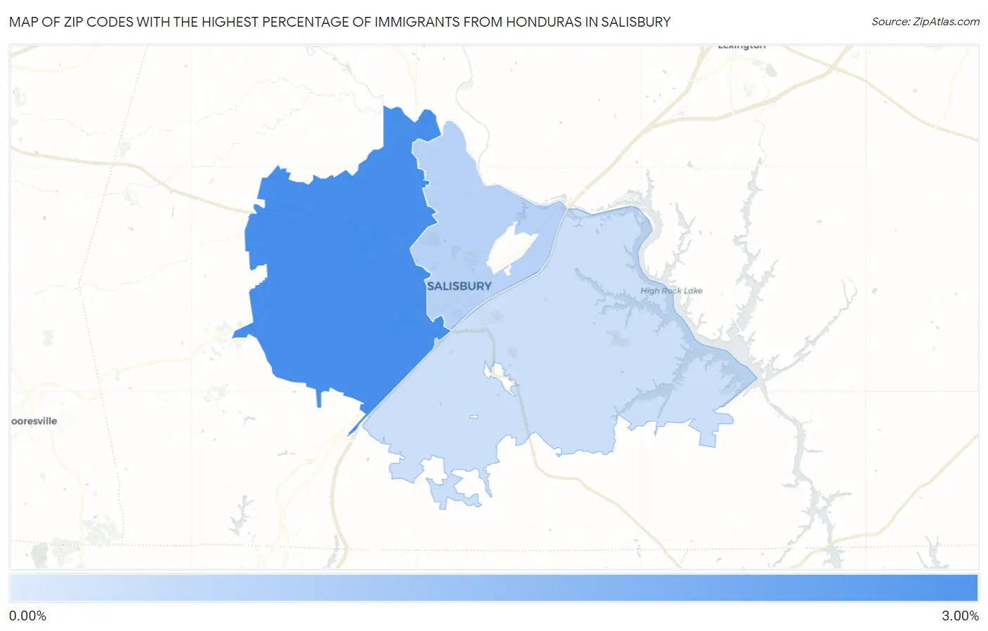 Zip Codes with the Highest Percentage of Immigrants from Honduras in Salisbury Map