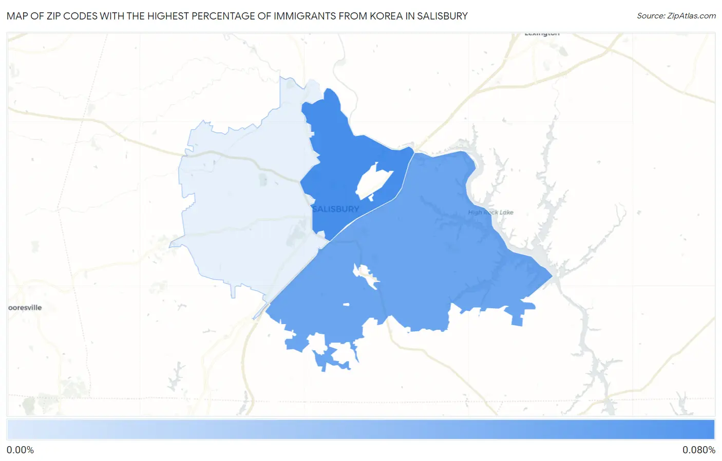 Zip Codes with the Highest Percentage of Immigrants from Korea in Salisbury Map