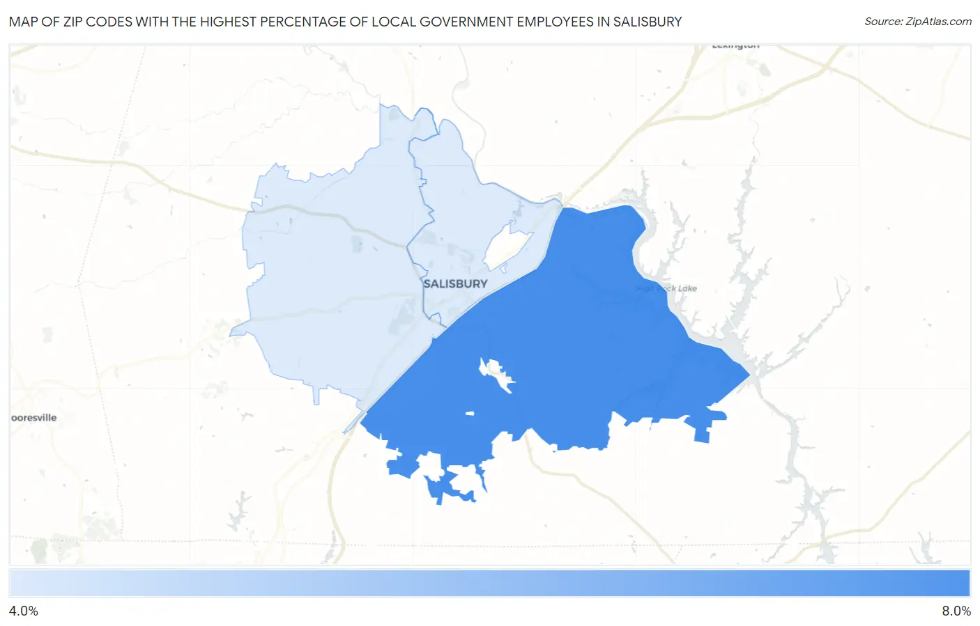 Zip Codes with the Highest Percentage of Local Government Employees in Salisbury Map
