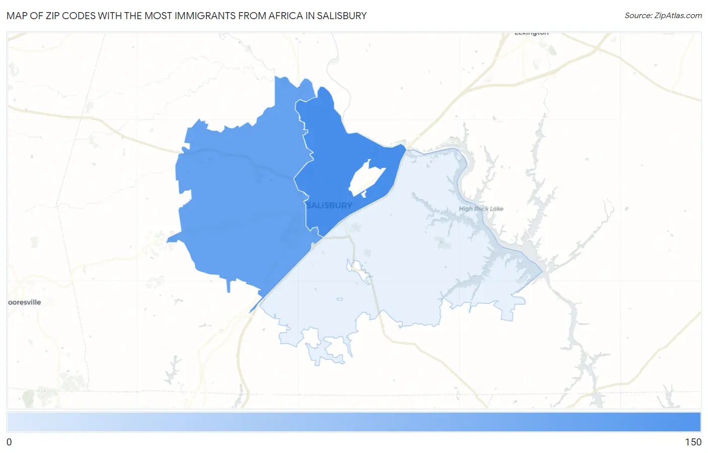 Zip Codes with the Most Immigrants from Africa in Salisbury Map