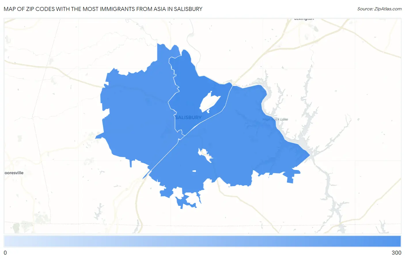 Zip Codes with the Most Immigrants from Asia in Salisbury Map