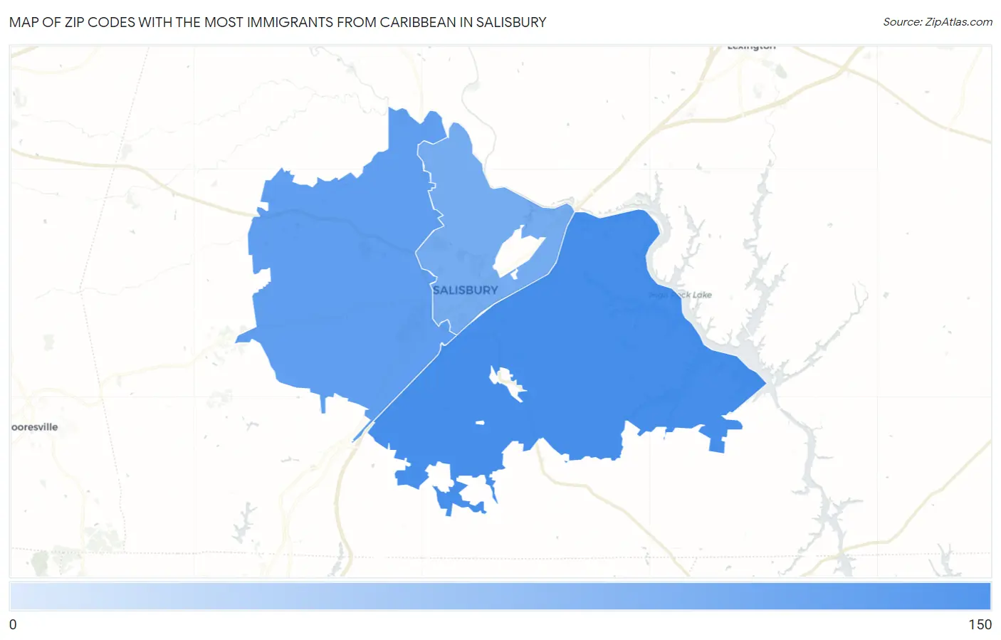Zip Codes with the Most Immigrants from Caribbean in Salisbury Map