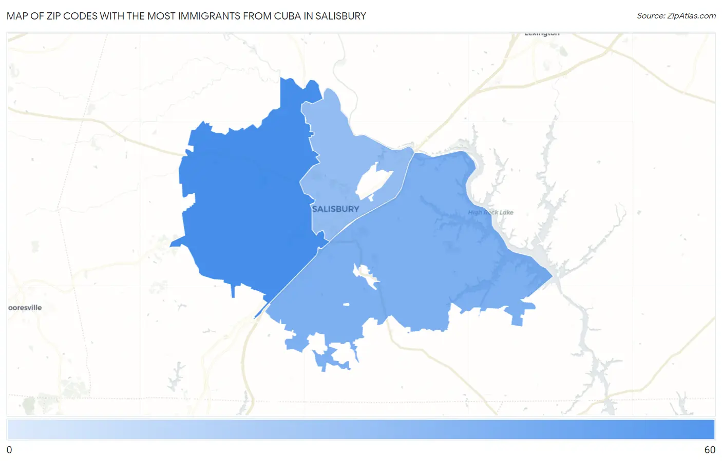 Zip Codes with the Most Immigrants from Cuba in Salisbury Map