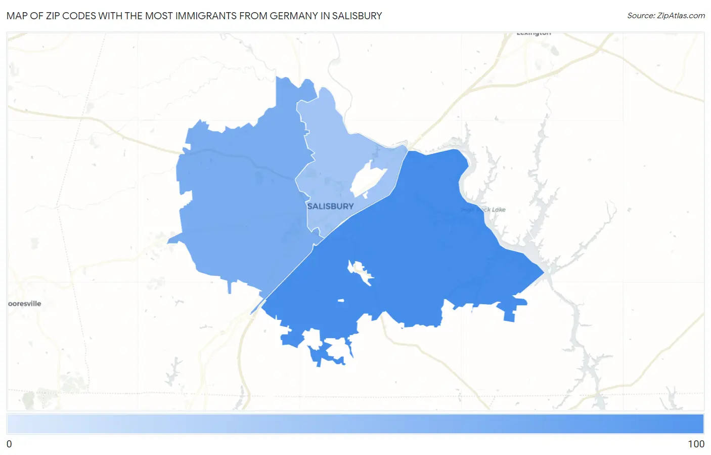 Zip Codes with the Most Immigrants from Germany in Salisbury Map