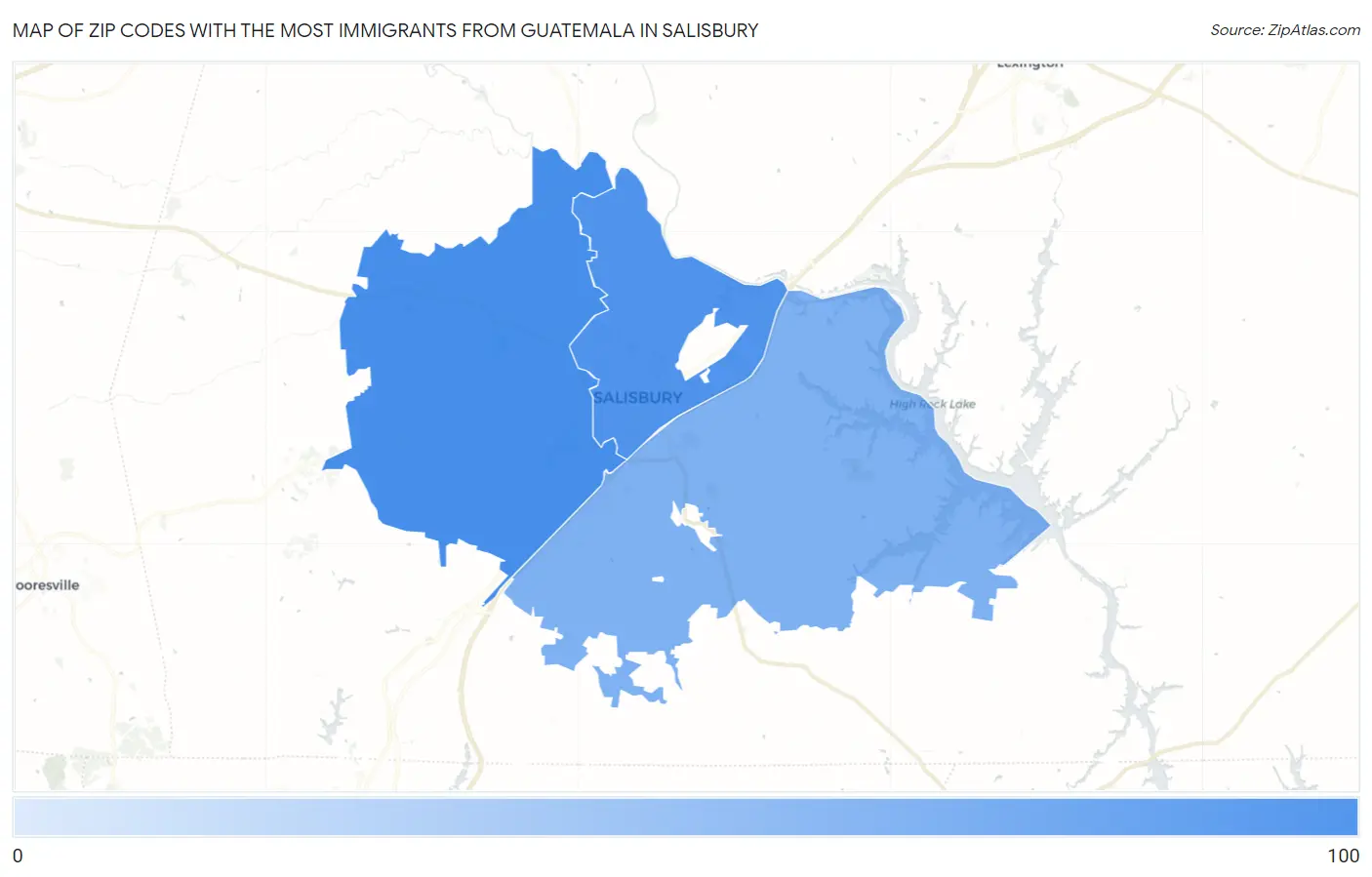 Zip Codes with the Most Immigrants from Guatemala in Salisbury Map