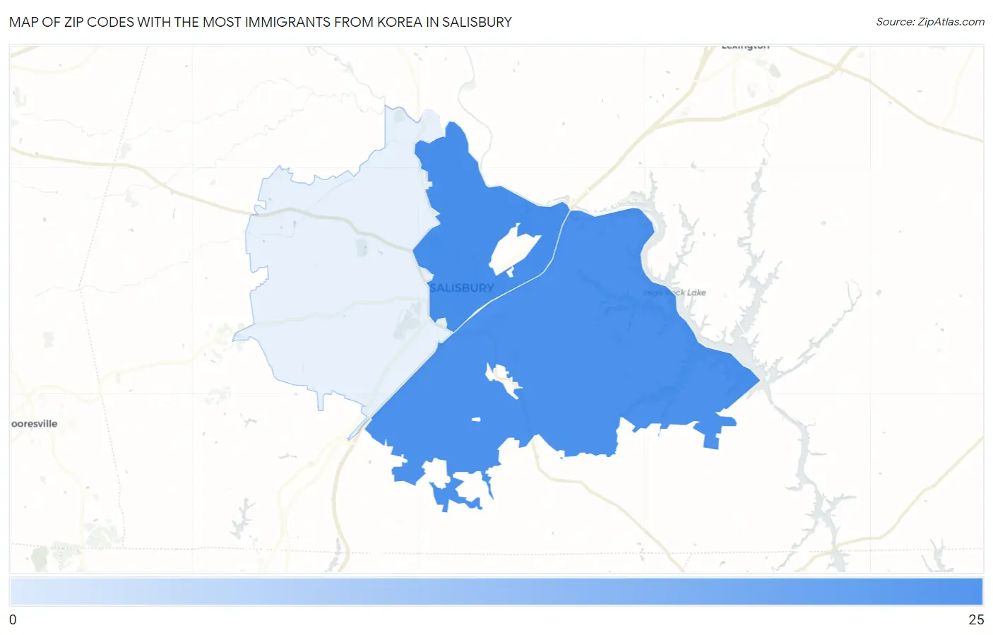 Zip Codes with the Most Immigrants from Korea in Salisbury Map
