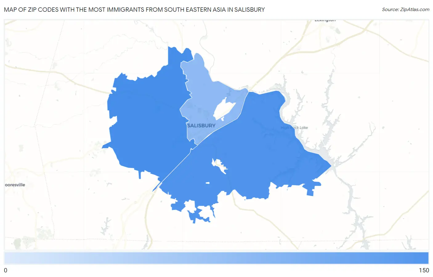 Zip Codes with the Most Immigrants from South Eastern Asia in Salisbury Map