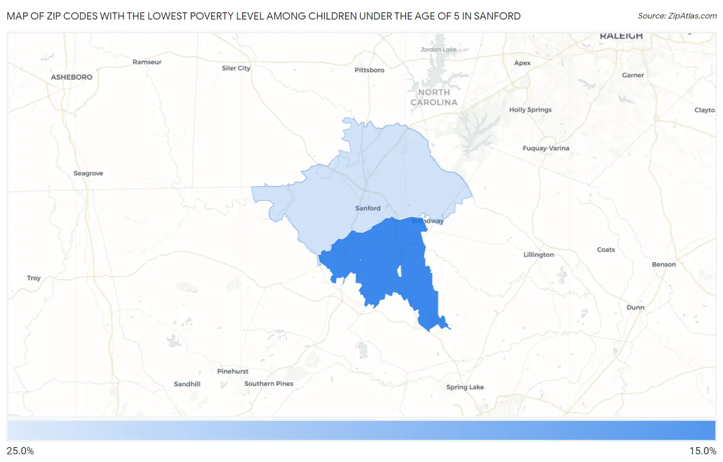 Zip Codes with the Lowest Poverty Level Among Children Under the Age of 5 in Sanford Map