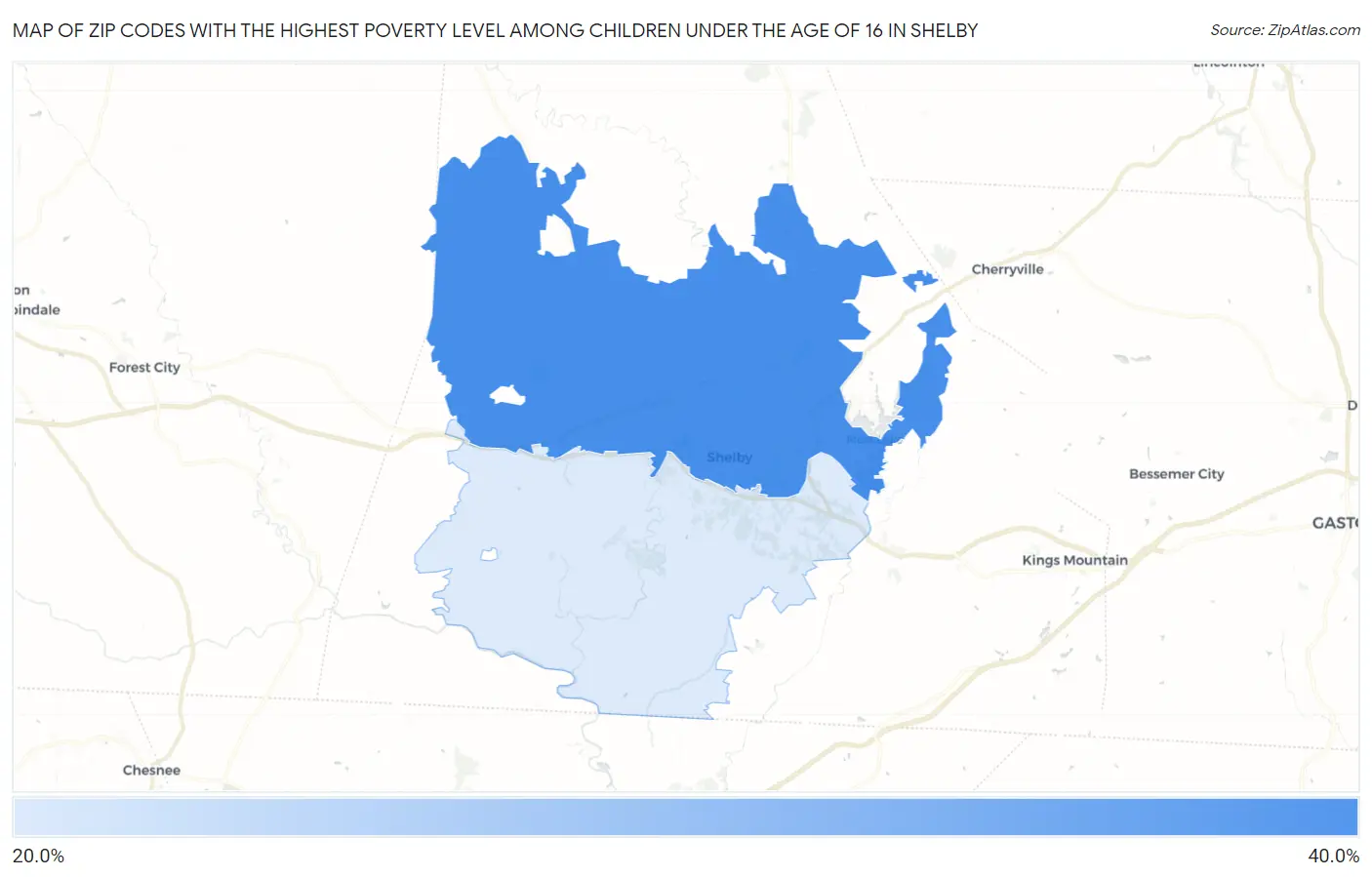 Zip Codes with the Highest Poverty Level Among Children Under the Age of 16 in Shelby Map