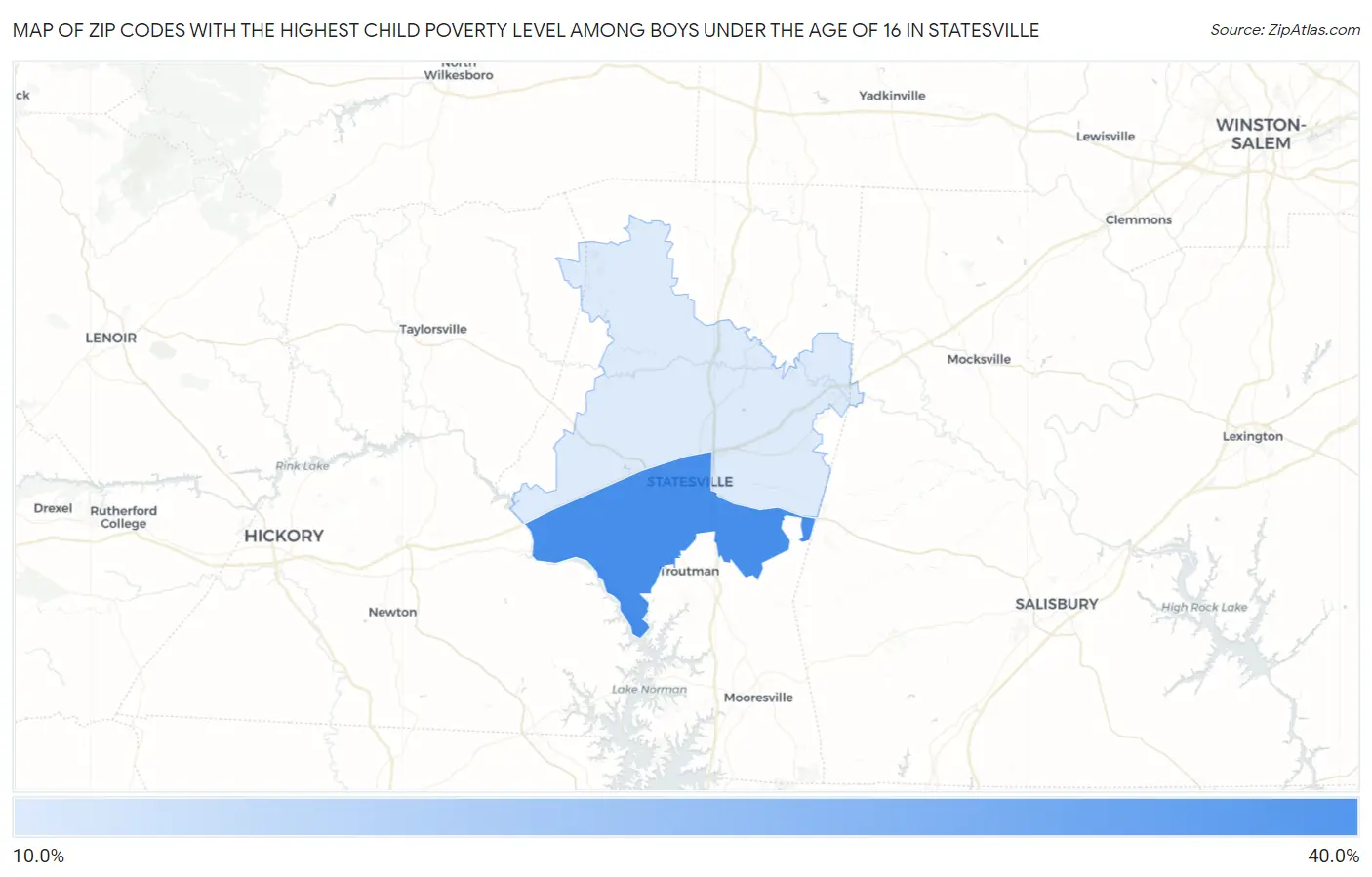 Zip Codes with the Highest Child Poverty Level Among Boys Under the Age of 16 in Statesville Map