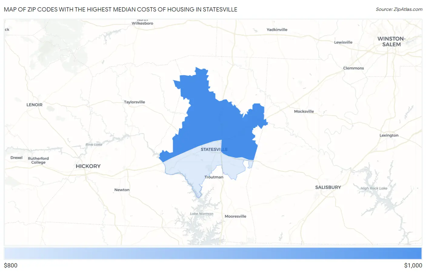 Zip Codes with the Highest Median Costs of Housing in Statesville Map