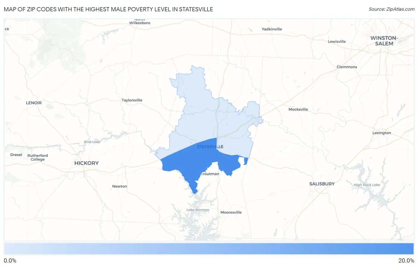 Zip Codes with the Highest Male Poverty Level in Statesville Map