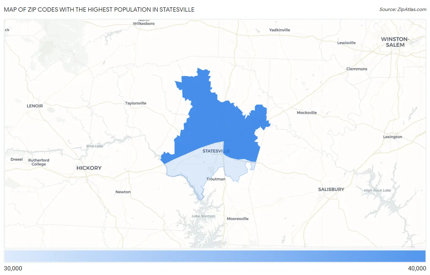Zip Codes with the Highest Population in Statesville Map