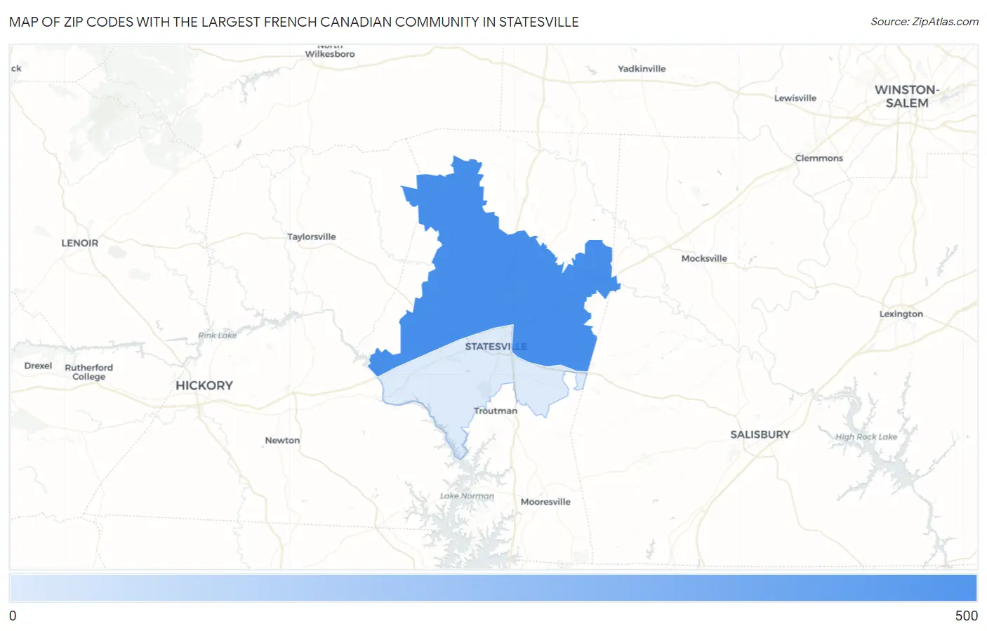 Zip Codes with the Largest French Canadian Community in Statesville Map