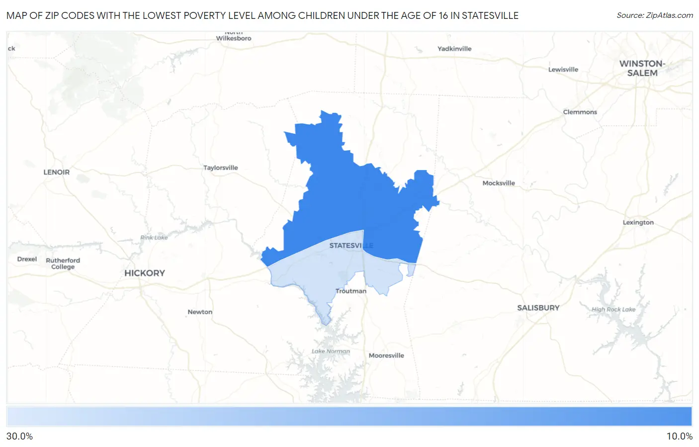 Zip Codes with the Lowest Poverty Level Among Children Under the Age of 16 in Statesville Map